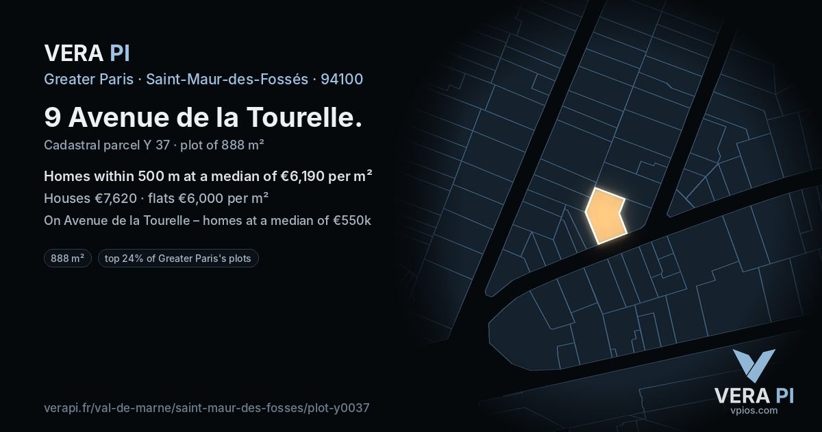 9 Avenue de la Tourelle, Saint-Maur-des-Fossés at night – the plot lit, the parcels around coloured by the prices near them