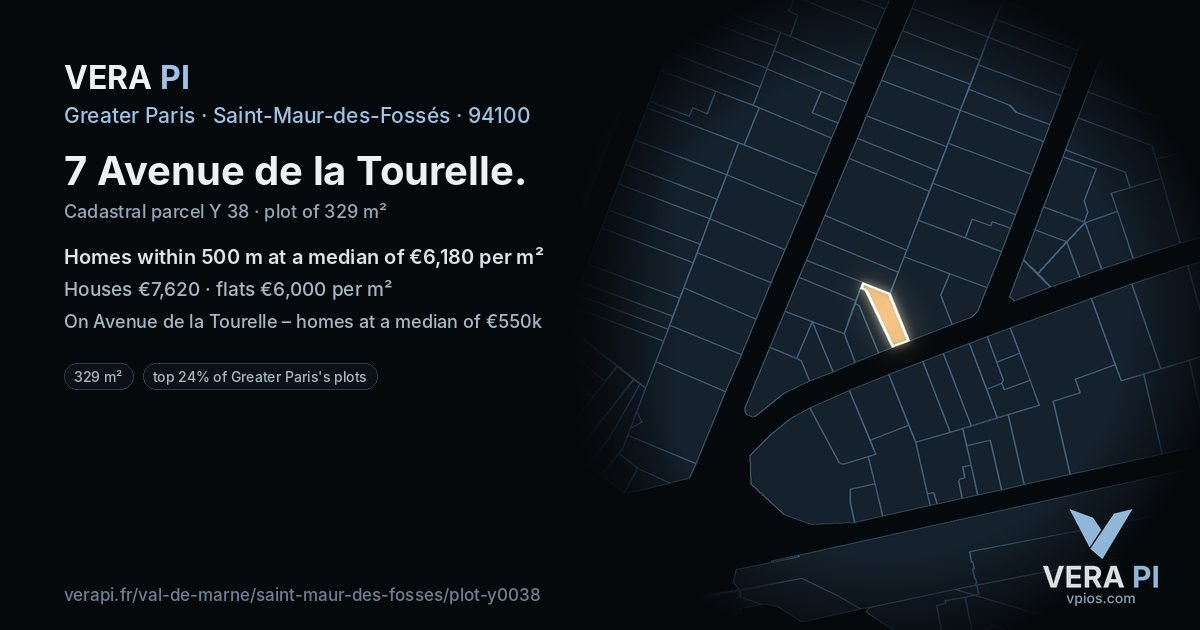 7 Avenue de la Tourelle, Saint-Maur-des-Fossés at night – the plot lit, the parcels around coloured by the prices near them