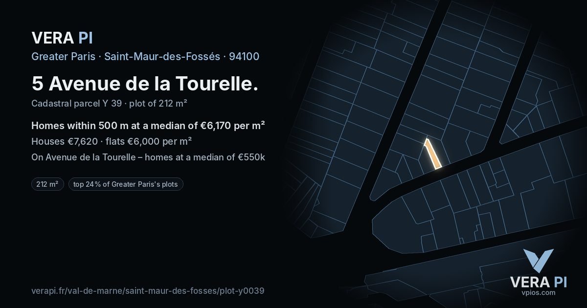 5 Avenue de la Tourelle, Saint-Maur-des-Fossés at night – the plot lit, the parcels around coloured by the prices near them