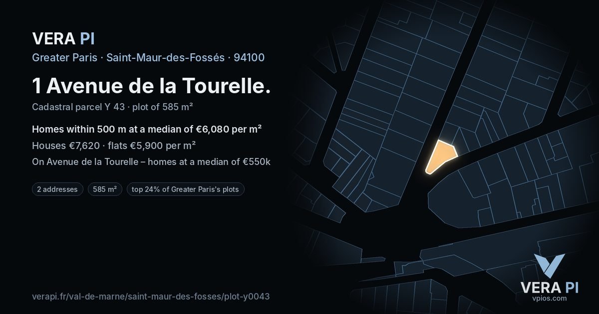 1 Avenue de la Tourelle, Saint-Maur-des-Fossés at night – the plot lit, the parcels around coloured by the prices near them