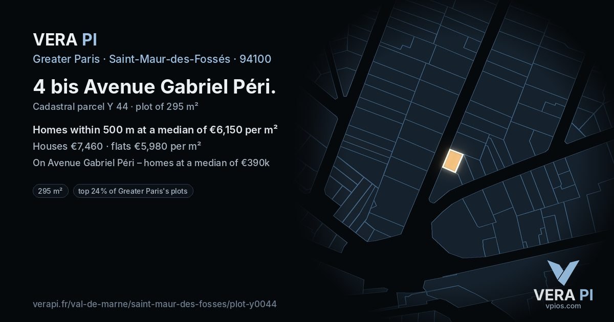 4 bis Avenue Gabriel Péri, Saint-Maur-des-Fossés at night – the plot lit, the parcels around coloured by the prices near them