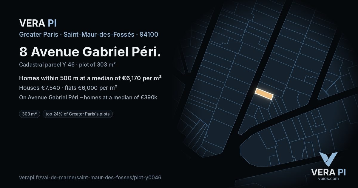 8 Avenue Gabriel Péri, Saint-Maur-des-Fossés at night – the plot lit, the parcels around coloured by the prices near them