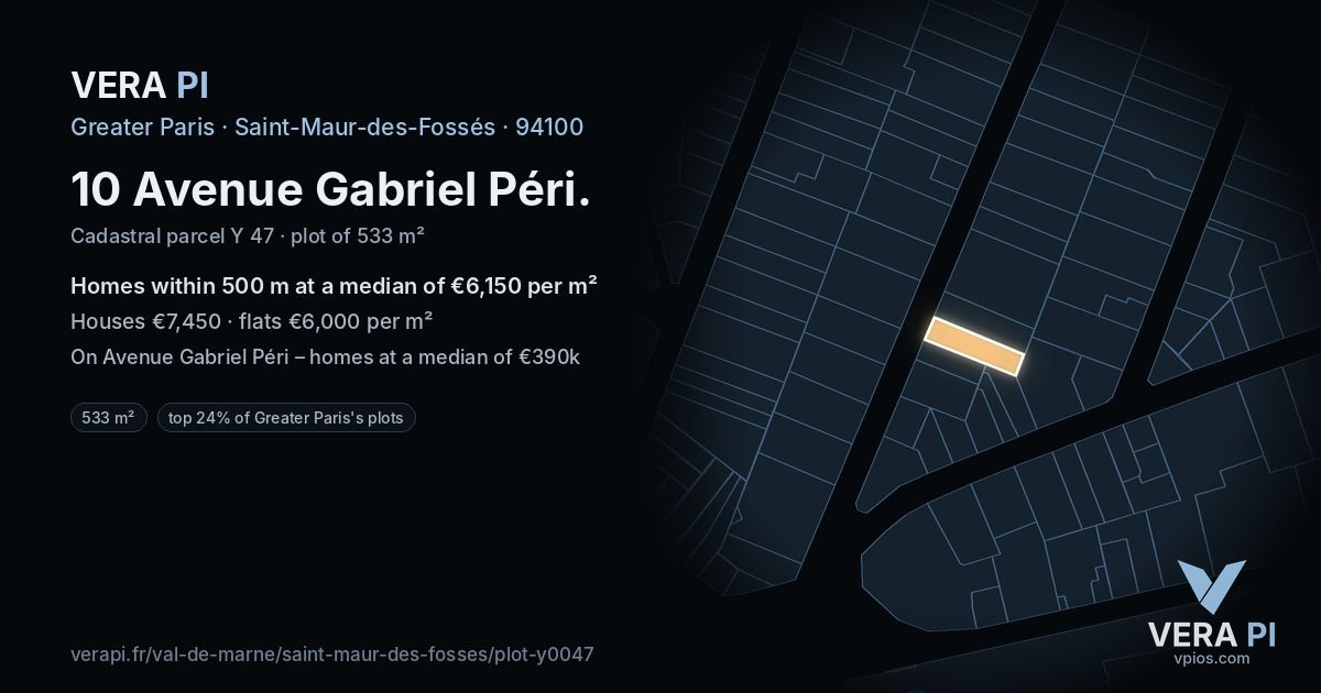 10 Avenue Gabriel Péri, Saint-Maur-des-Fossés at night – the plot lit, the parcels around coloured by the prices near them