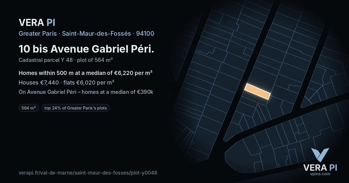 10 bis Avenue Gabriel Péri, Saint-Maur-des-Fossés at night – the plot lit, the parcels around coloured by the prices near them