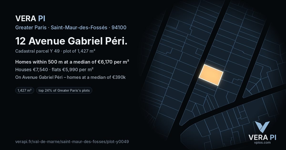 12 Avenue Gabriel Péri, Saint-Maur-des-Fossés at night – the plot lit, the parcels around coloured by the prices near them