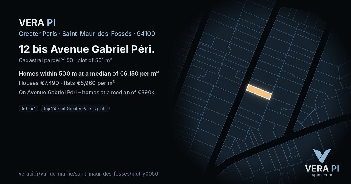 12 bis Avenue Gabriel Péri, Saint-Maur-des-Fossés at night – the plot lit, the parcels around coloured by the prices near them