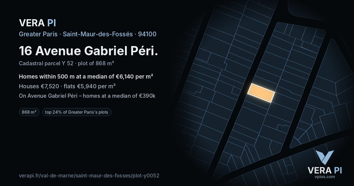 16 Avenue Gabriel Péri, Saint-Maur-des-Fossés at night – the plot lit, the parcels around coloured by the prices near them