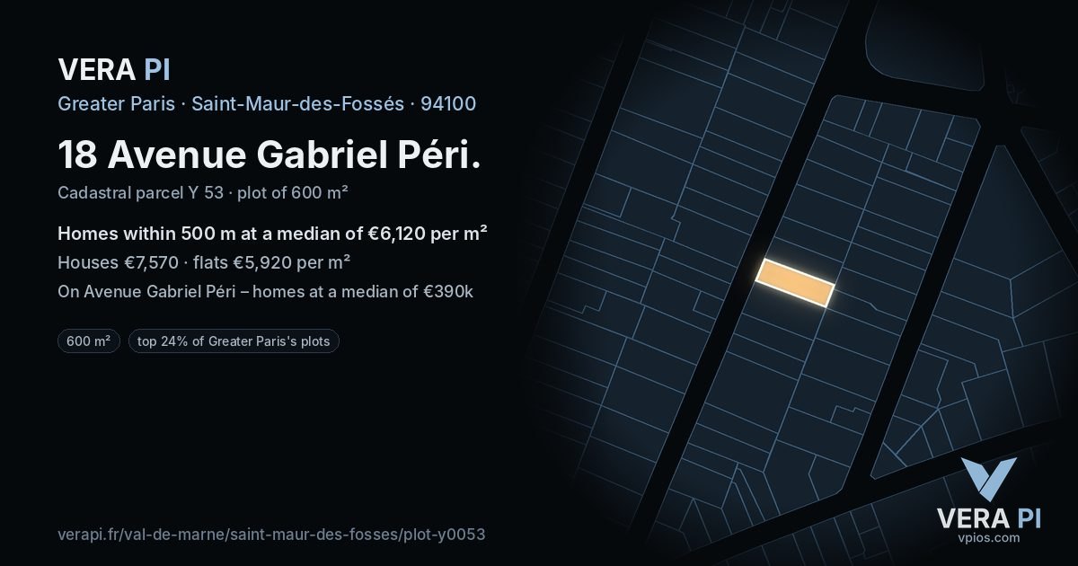 18 Avenue Gabriel Péri, Saint-Maur-des-Fossés at night – the plot lit, the parcels around coloured by the prices near them