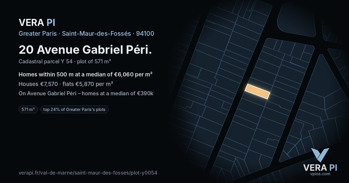 20 Avenue Gabriel Péri, Saint-Maur-des-Fossés at night – the plot lit, the parcels around coloured by the prices near them