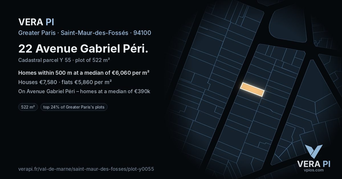 22 Avenue Gabriel Péri, Saint-Maur-des-Fossés at night – the plot lit, the parcels around coloured by the prices near them