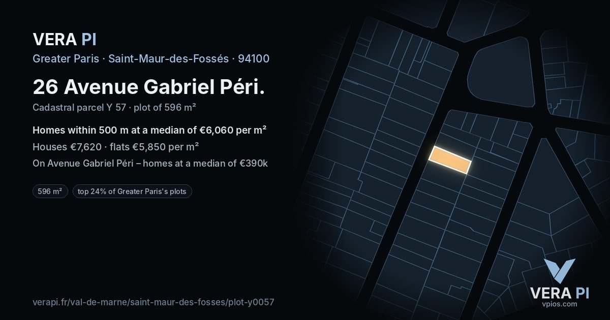 26 Avenue Gabriel Péri, Saint-Maur-des-Fossés at night – the plot lit, the parcels around coloured by the prices near them