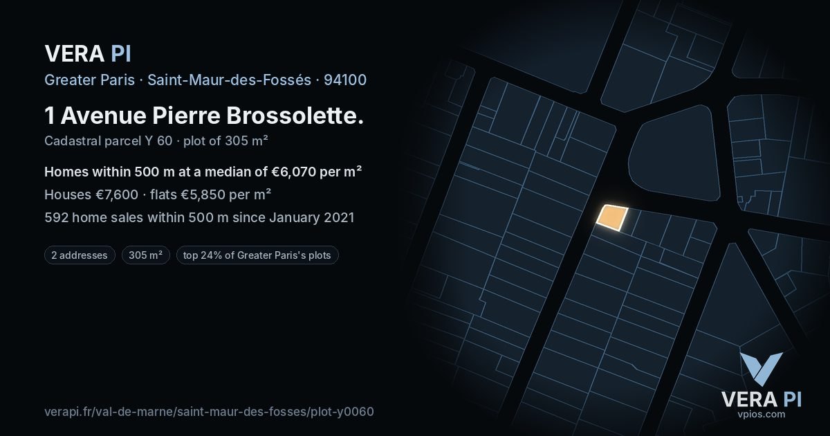 1 Avenue Pierre Brossolette, Saint-Maur-des-Fossés at night – the plot lit, the parcels around coloured by the prices near them