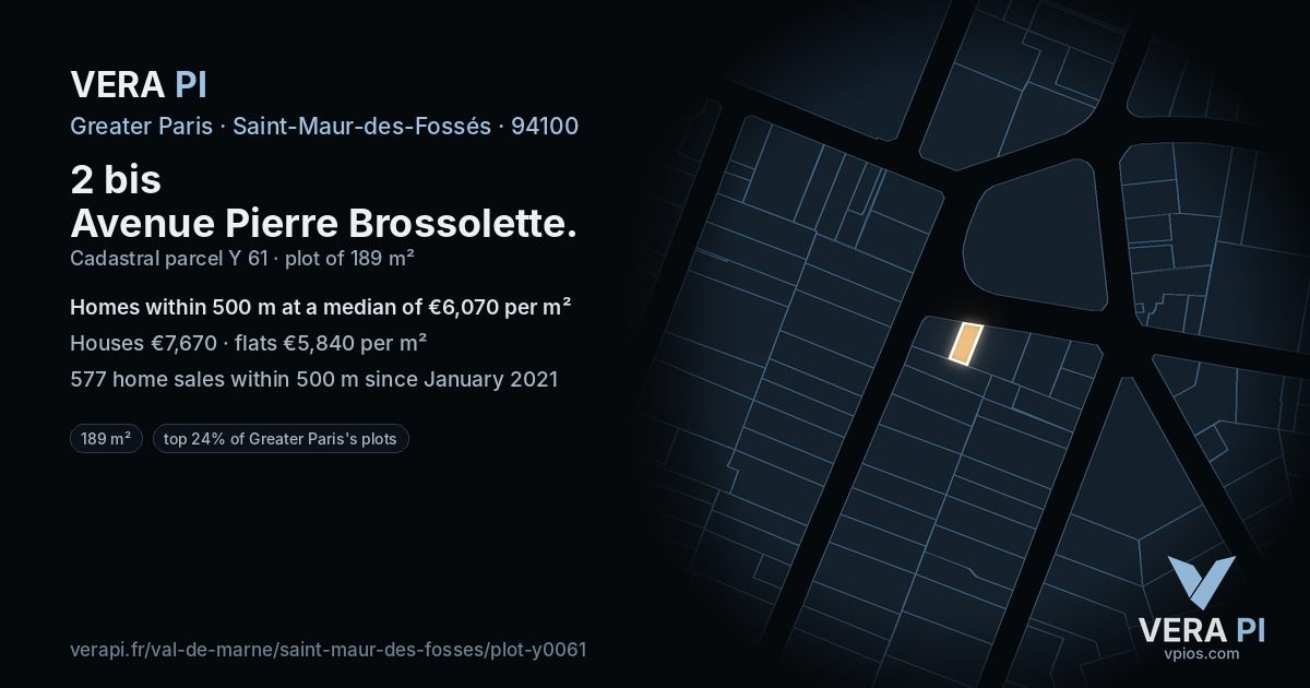 2 bis Avenue Pierre Brossolette, Saint-Maur-des-Fossés at night – the plot lit, the parcels around coloured by the prices near them