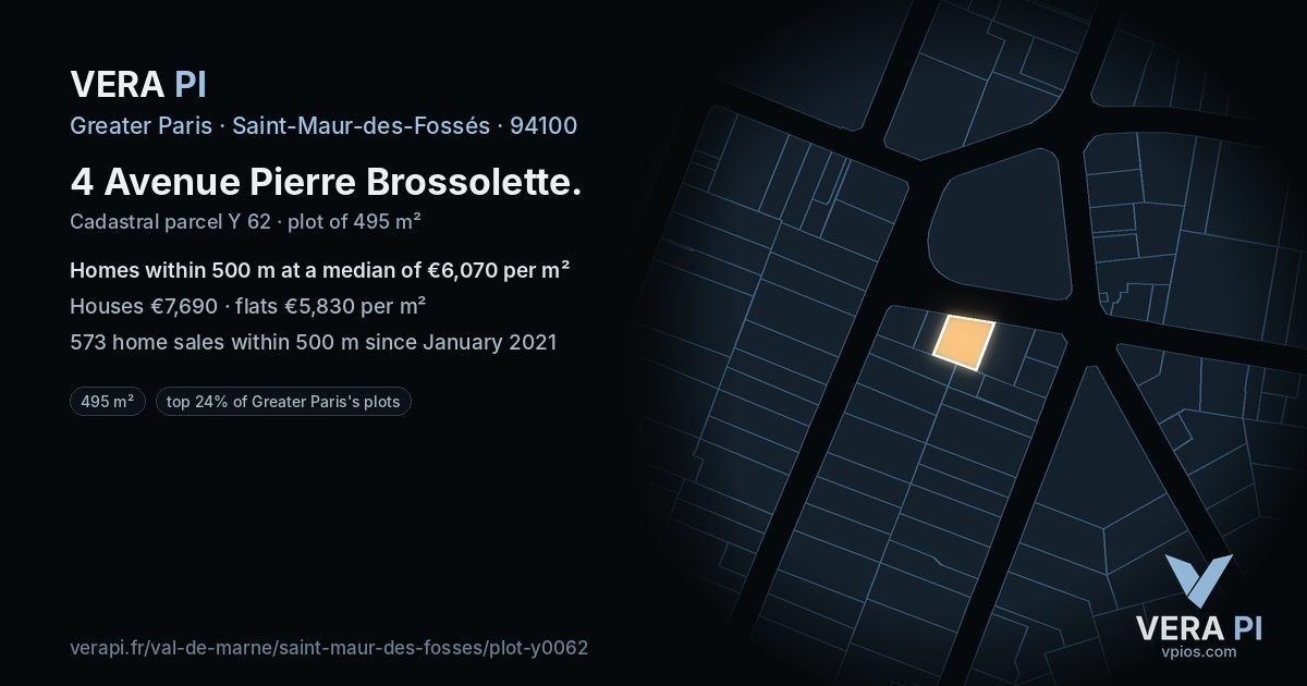4 Avenue Pierre Brossolette, Saint-Maur-des-Fossés at night – the plot lit, the parcels around coloured by the prices near them