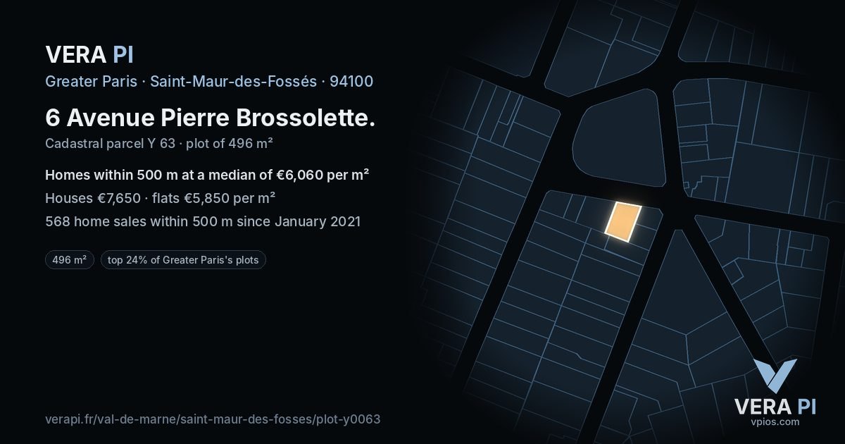 6 Avenue Pierre Brossolette, Saint-Maur-des-Fossés at night – the plot lit, the parcels around coloured by the prices near them