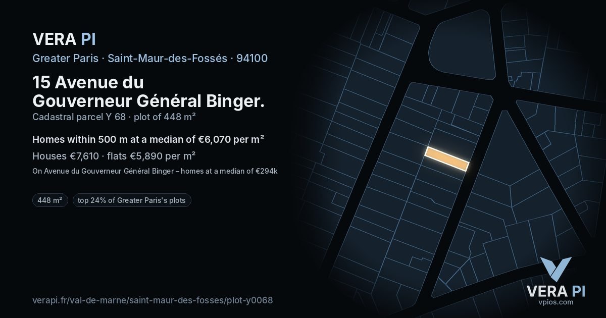 15 Avenue du Gouverneur Général Binger, Saint-Maur-des-Fossés at night – the plot lit, the parcels around coloured by the prices near them