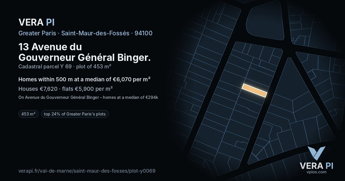 13 Avenue du Gouverneur Général Binger, Saint-Maur-des-Fossés at night – the plot lit, the parcels around coloured by the prices near them