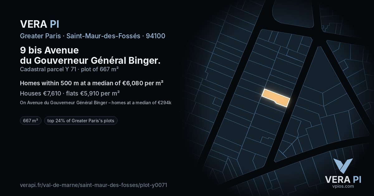 9 bis Avenue du Gouverneur Général Binger, Saint-Maur-des-Fossés at night – the plot lit, the parcels around coloured by the prices near them
