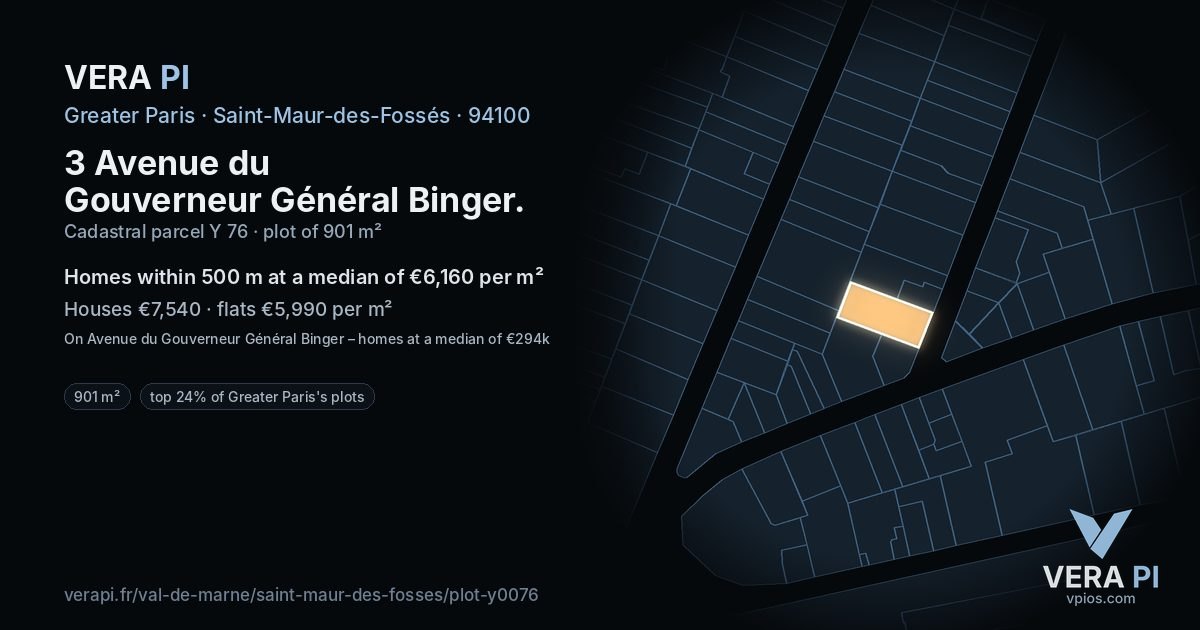 3 Avenue du Gouverneur Général Binger, Saint-Maur-des-Fossés at night – the plot lit, the parcels around coloured by the prices near them