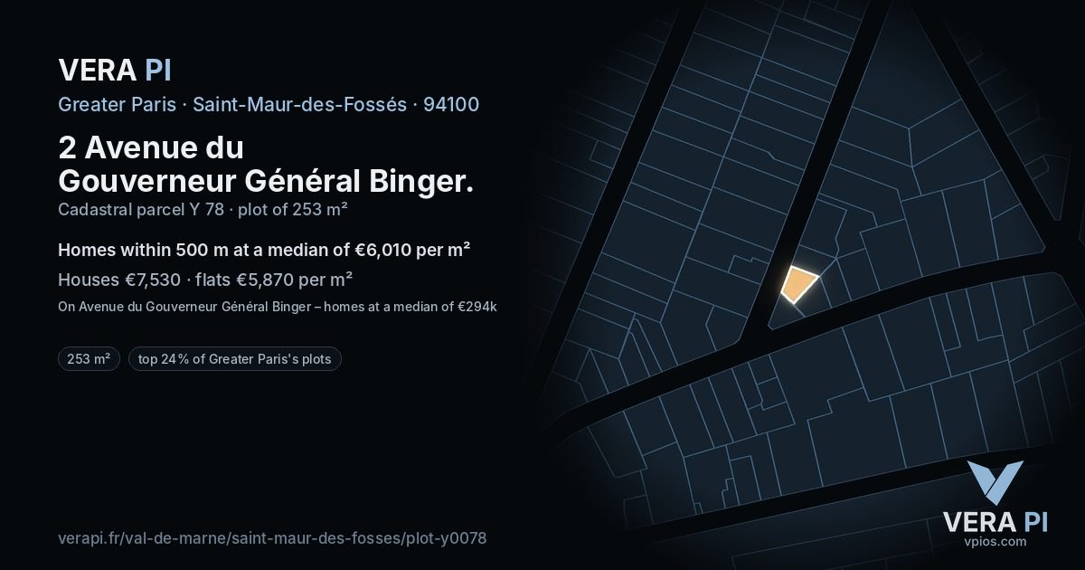 2 Avenue du Gouverneur Général Binger, Saint-Maur-des-Fossés at night – the plot lit, the parcels around coloured by the prices near them