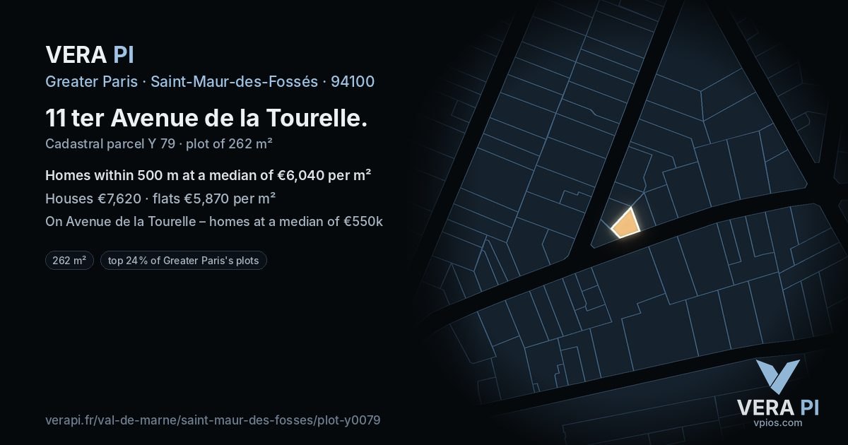 11 ter Avenue de la Tourelle, Saint-Maur-des-Fossés at night – the plot lit, the parcels around coloured by the prices near them