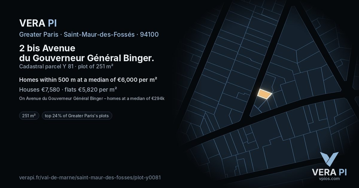 2 bis Avenue du Gouverneur Général Binger, Saint-Maur-des-Fossés at night – the plot lit, the parcels around coloured by the prices near them