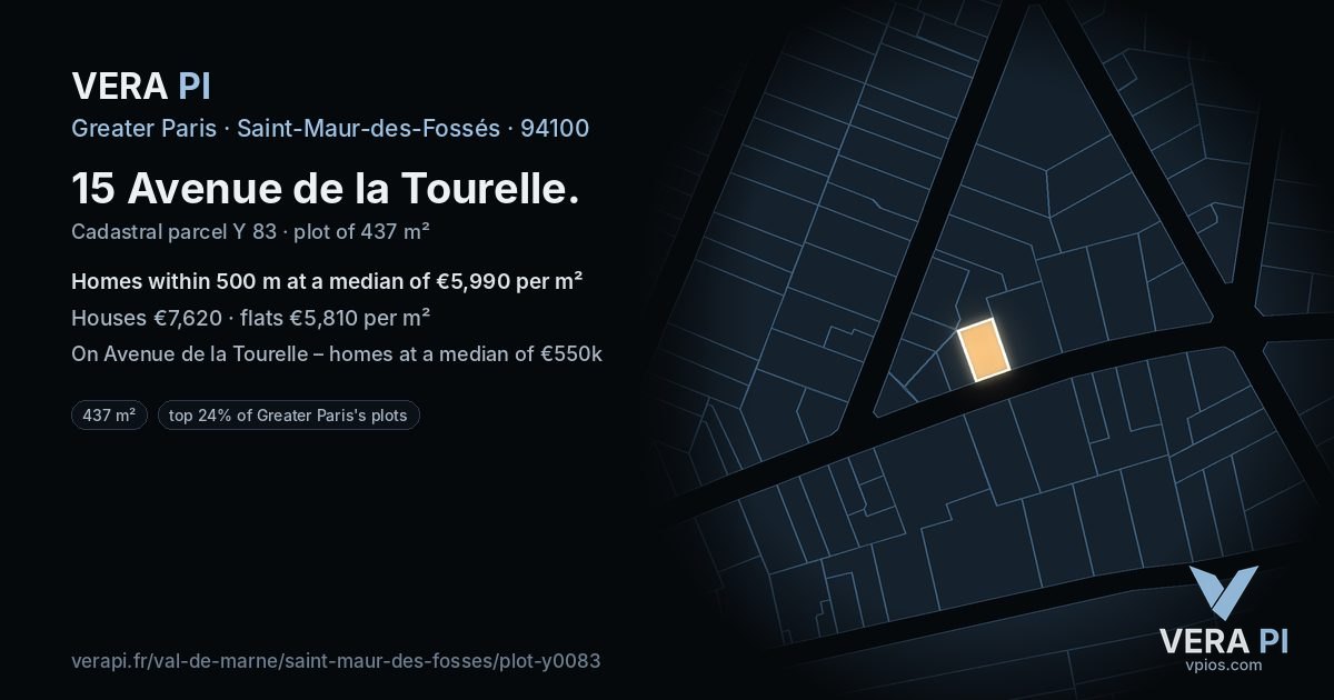 15 Avenue de la Tourelle, Saint-Maur-des-Fossés at night – the plot lit, the parcels around coloured by the prices near them