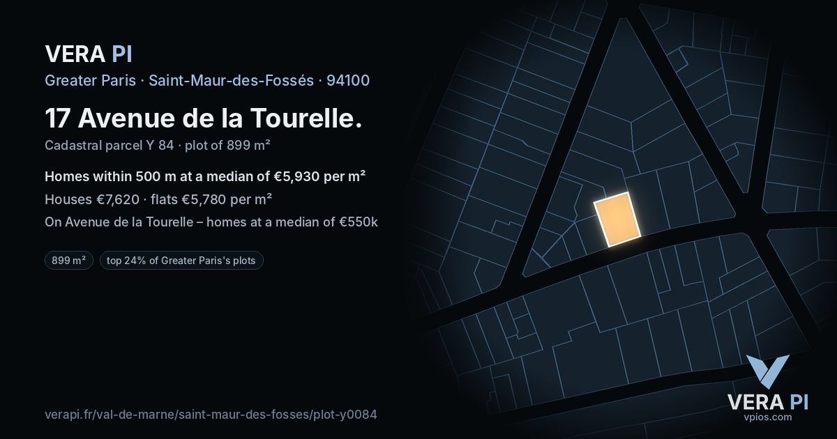 17 Avenue de la Tourelle, Saint-Maur-des-Fossés at night – the plot lit, the parcels around coloured by the prices near them