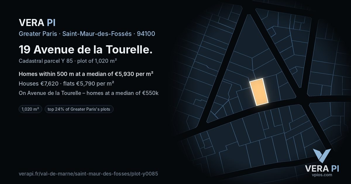 19 Avenue de la Tourelle, Saint-Maur-des-Fossés at night – the plot lit, the parcels around coloured by the prices near them