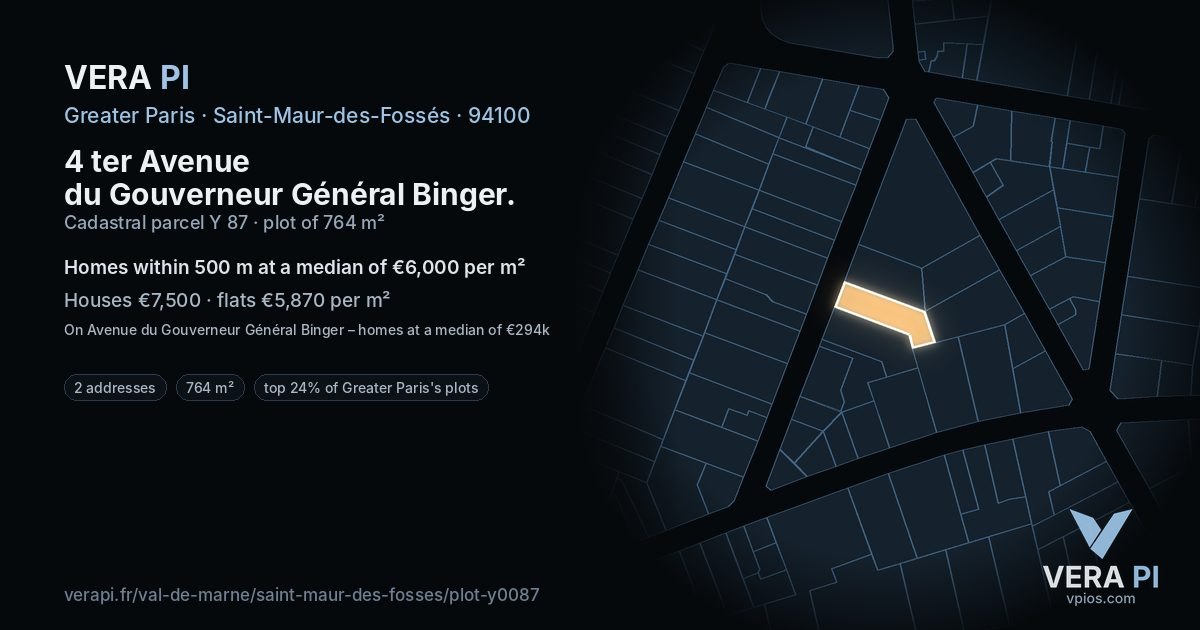 4 ter Avenue du Gouverneur Général Binger, Saint-Maur-des-Fossés at night – the plot lit, the parcels around coloured by the prices near them