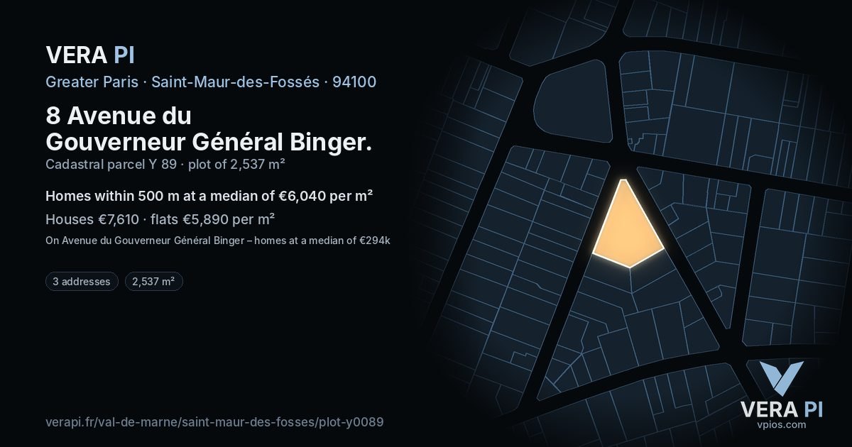 8 Avenue du Gouverneur Général Binger, Saint-Maur-des-Fossés at night – the plot lit, the parcels around coloured by the prices near them