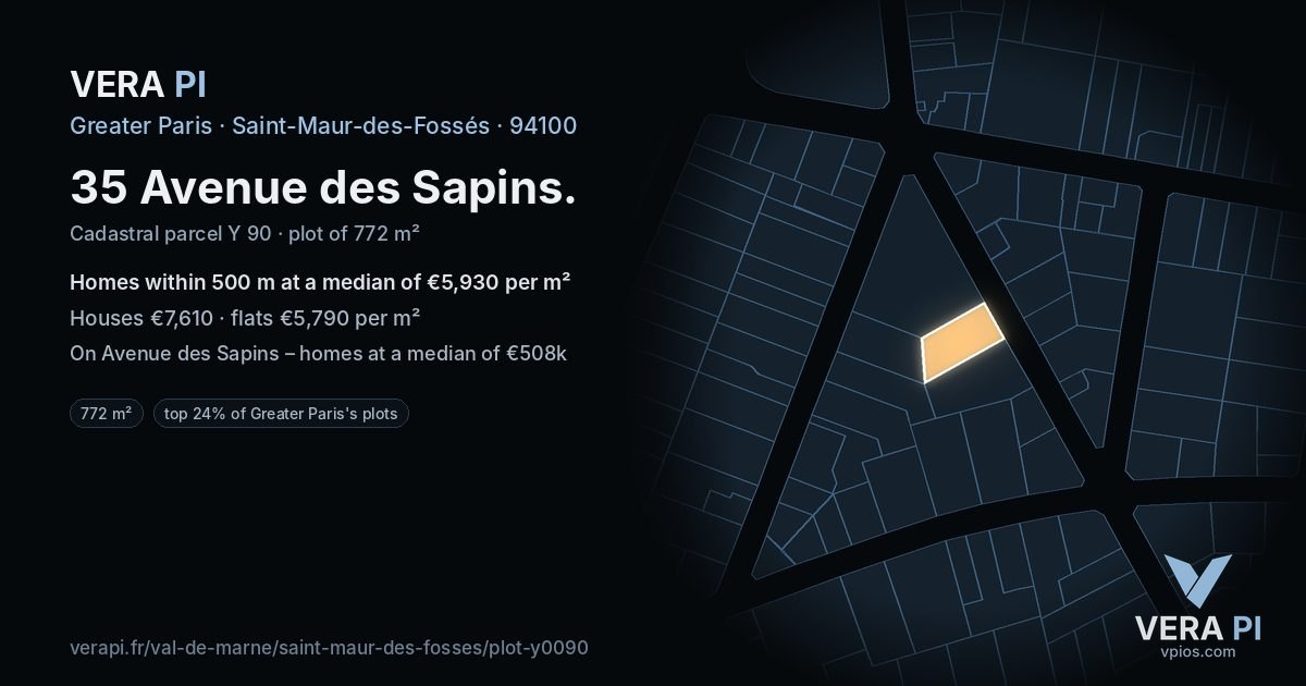 35 Avenue des Sapins, Saint-Maur-des-Fossés at night – the plot lit, the parcels around coloured by the prices near them