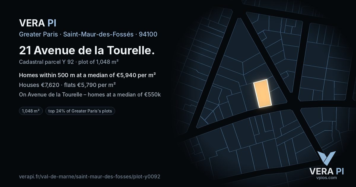 21 Avenue de la Tourelle, Saint-Maur-des-Fossés at night – the plot lit, the parcels around coloured by the prices near them