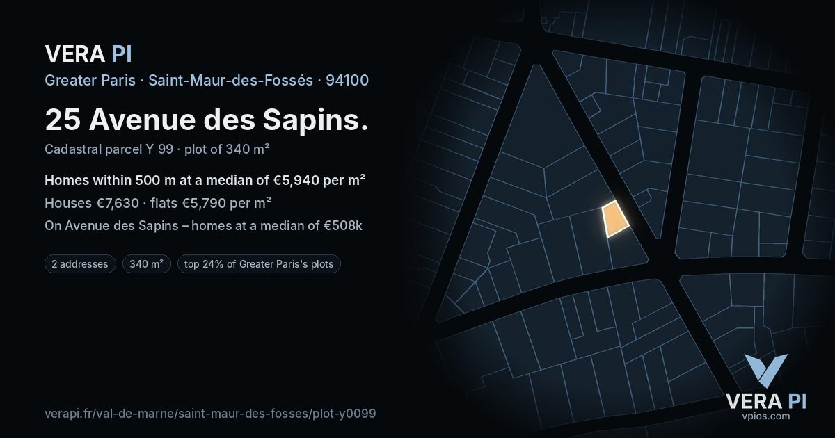 25 Avenue des Sapins, Saint-Maur-des-Fossés at night – the plot lit, the parcels around coloured by the prices near them