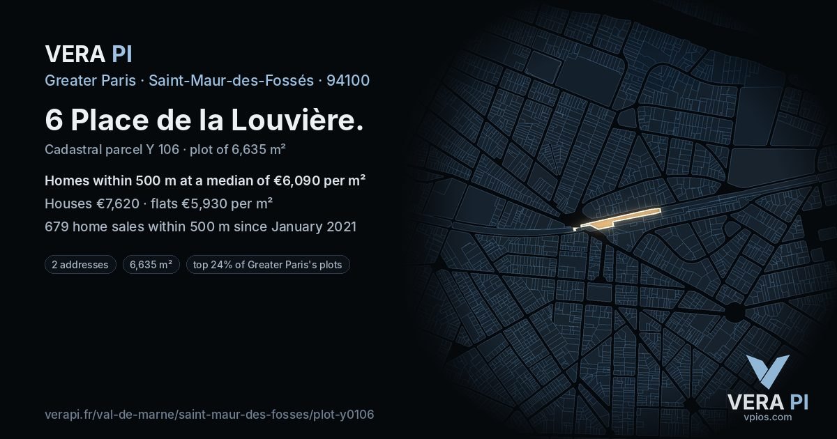 6 Place de la Louvière, Saint-Maur-des-Fossés at night – the plot lit, the parcels around coloured by the prices near them