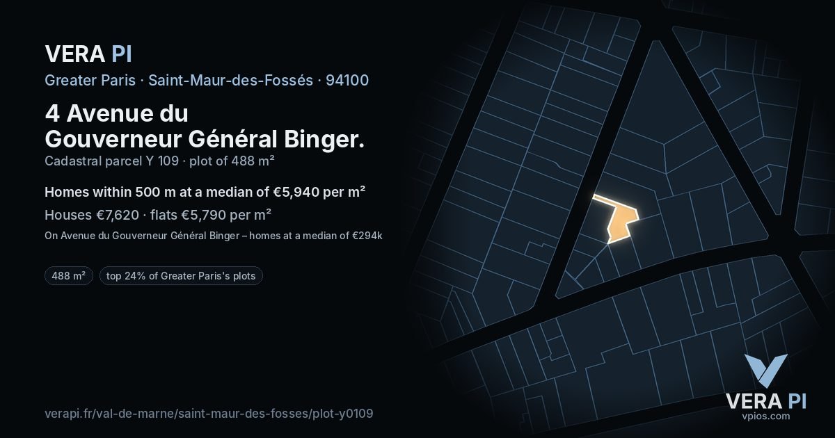 4 Avenue du Gouverneur Général Binger, Saint-Maur-des-Fossés at night – the plot lit, the parcels around coloured by the prices near them