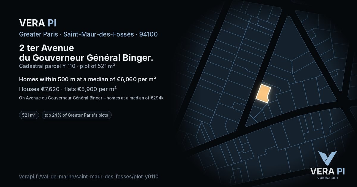 2 ter Avenue du Gouverneur Général Binger, Saint-Maur-des-Fossés at night – the plot lit, the parcels around coloured by the prices near them