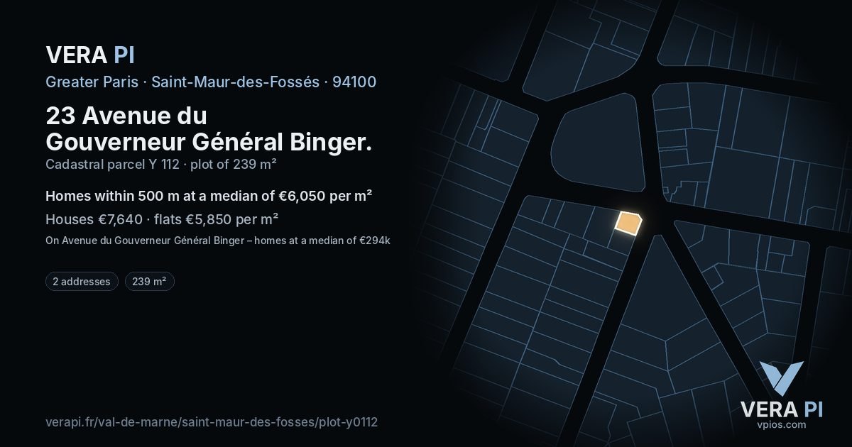 23 Avenue du Gouverneur Général Binger, Saint-Maur-des-Fossés at night – the plot lit, the parcels around coloured by the prices near them