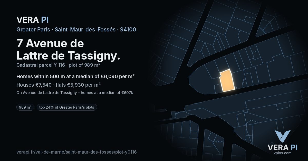7 Avenue de Lattre de Tassigny, Saint-Maur-des-Fossés at night – the plot lit, the parcels around coloured by the prices near them