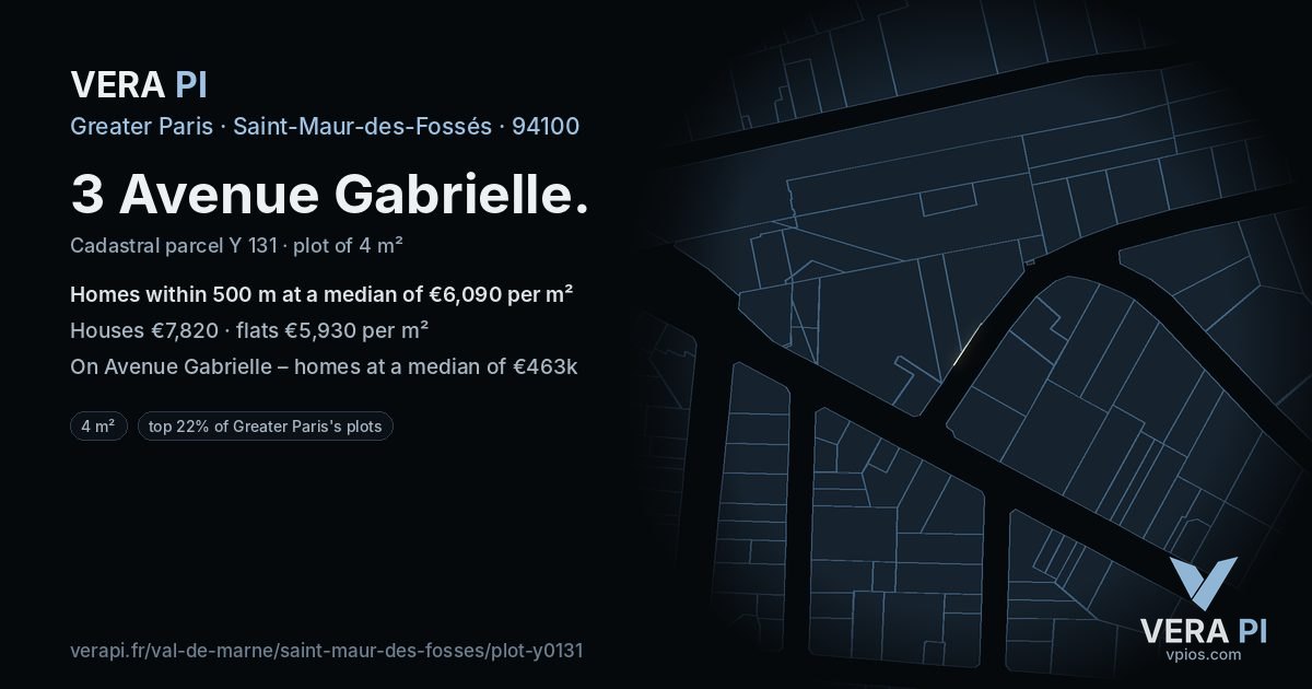 3 Avenue Gabrielle, Saint-Maur-des-Fossés at night – the plot lit, the parcels around coloured by the prices near them