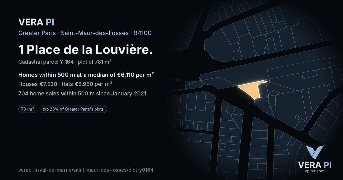 1 Place de la Louvière, Saint-Maur-des-Fossés at night – the plot lit, the parcels around coloured by the prices near them