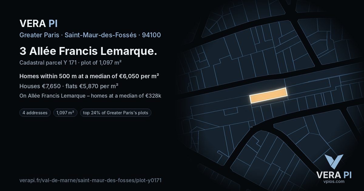 3 Allée Francis Lemarque, Saint-Maur-des-Fossés at night – the plot lit, the parcels around coloured by the prices near them