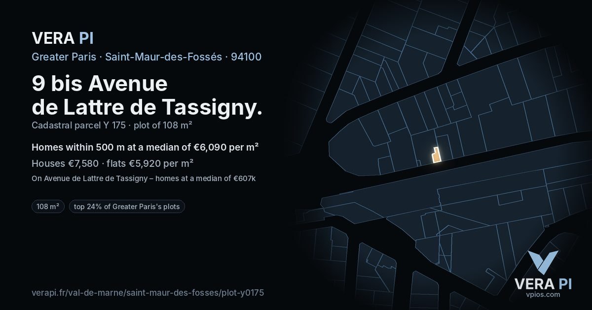 9 bis Avenue de Lattre de Tassigny, Saint-Maur-des-Fossés at night – the plot lit, the parcels around coloured by the prices near them