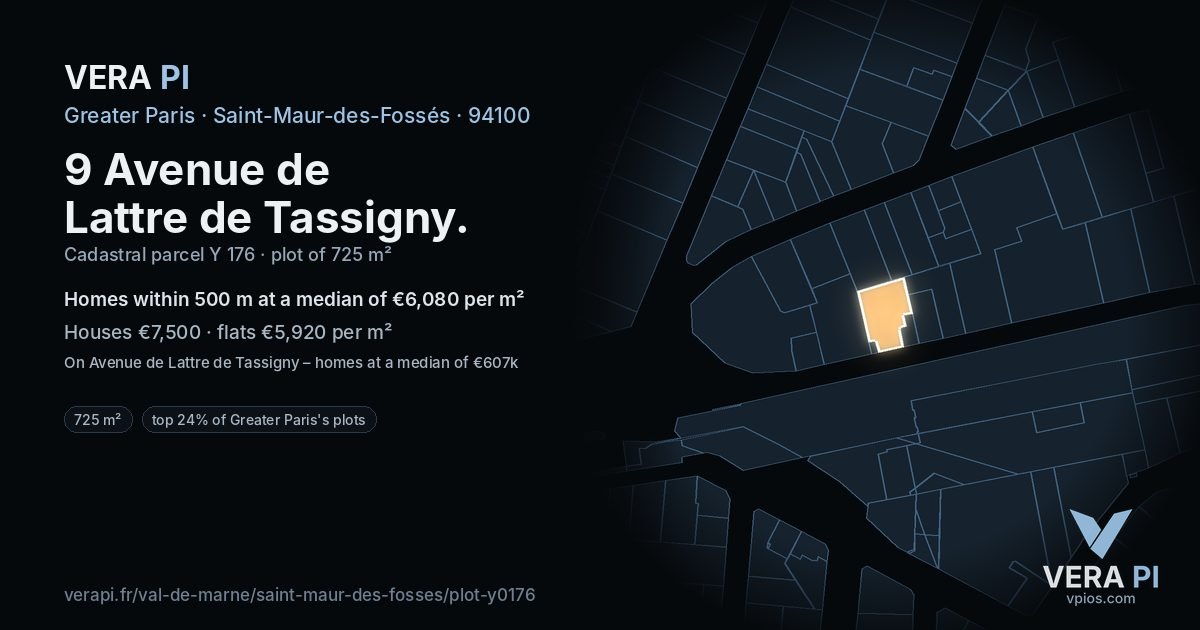 9 Avenue de Lattre de Tassigny, Saint-Maur-des-Fossés at night – the plot lit, the parcels around coloured by the prices near them