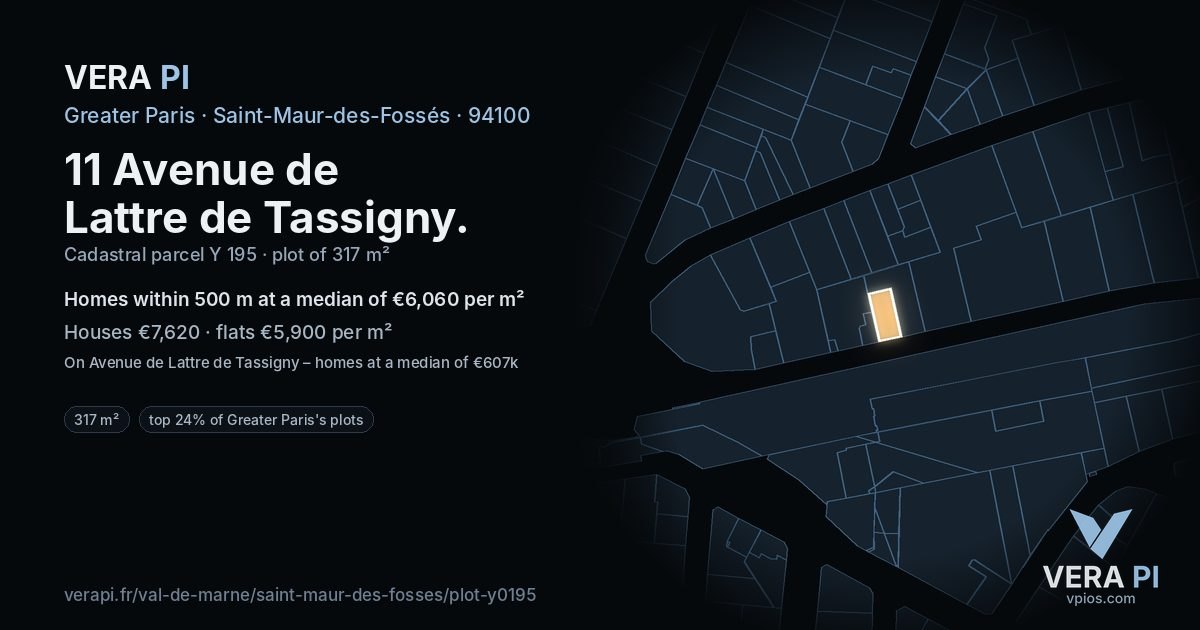 11 Avenue de Lattre de Tassigny, Saint-Maur-des-Fossés at night – the plot lit, the parcels around coloured by the prices near them