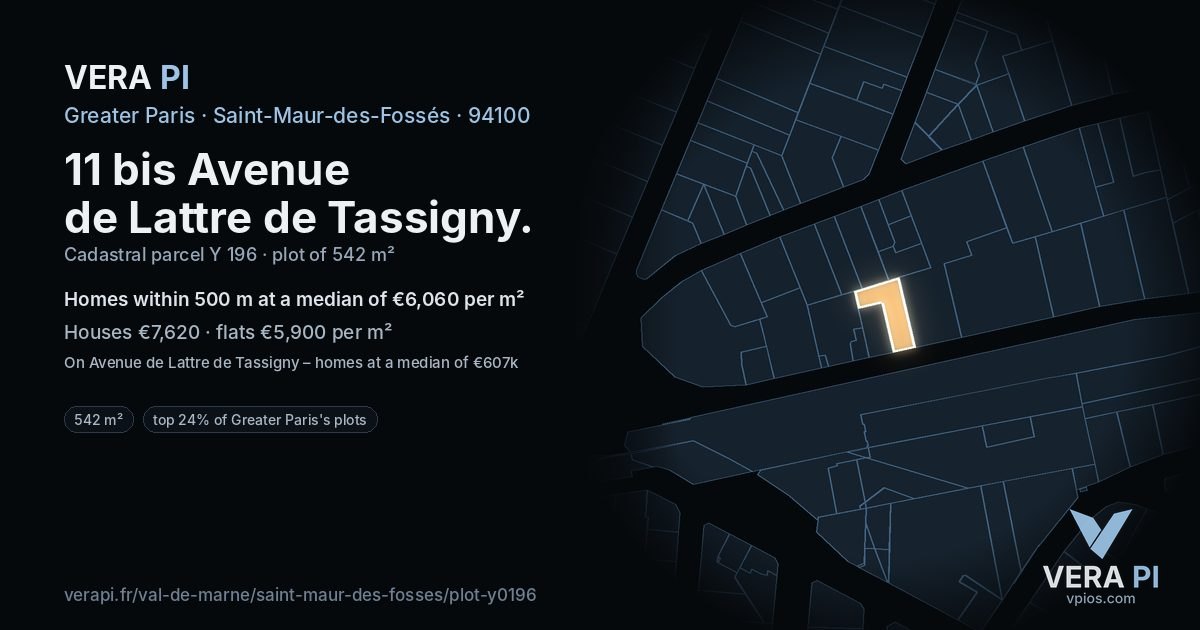 11 bis Avenue de Lattre de Tassigny, Saint-Maur-des-Fossés at night – the plot lit, the parcels around coloured by the prices near them