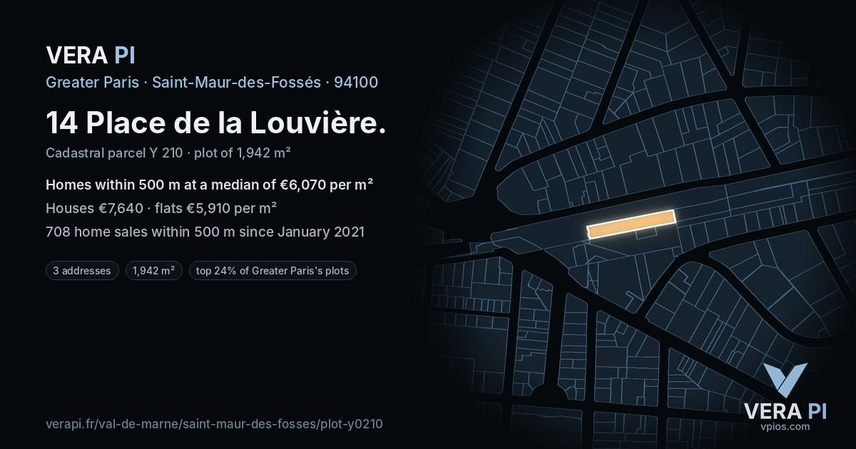 14 Place de la Louvière, Saint-Maur-des-Fossés at night – the plot lit, the parcels around coloured by the prices near them