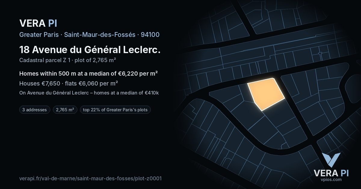 18 Avenue du Général Leclerc, Saint-Maur-des-Fossés at night – the plot lit, the parcels around coloured by the prices near them