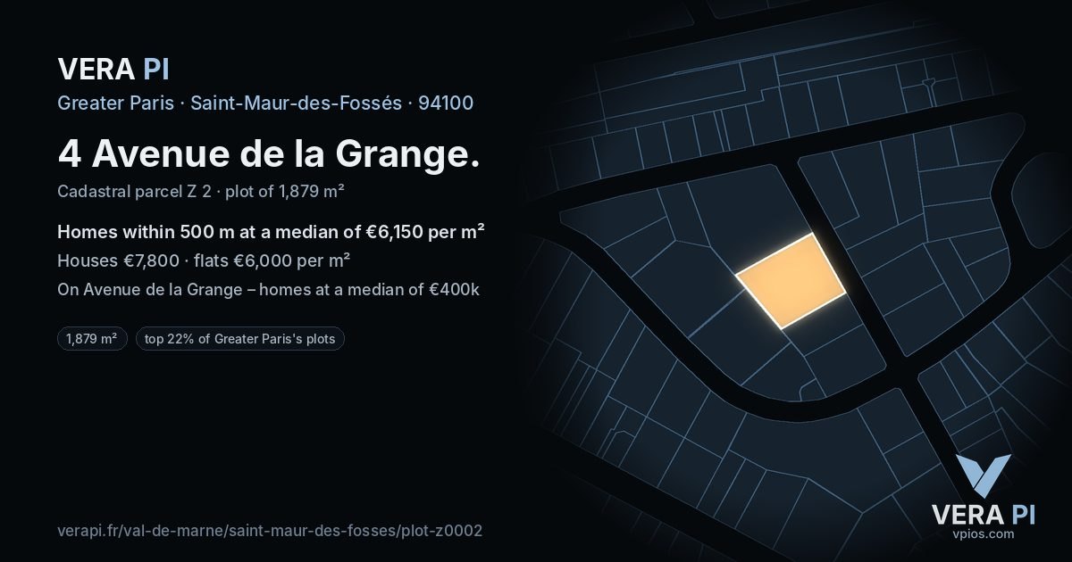 4 Avenue de la Grange, Saint-Maur-des-Fossés at night – the plot lit, the parcels around coloured by the prices near them