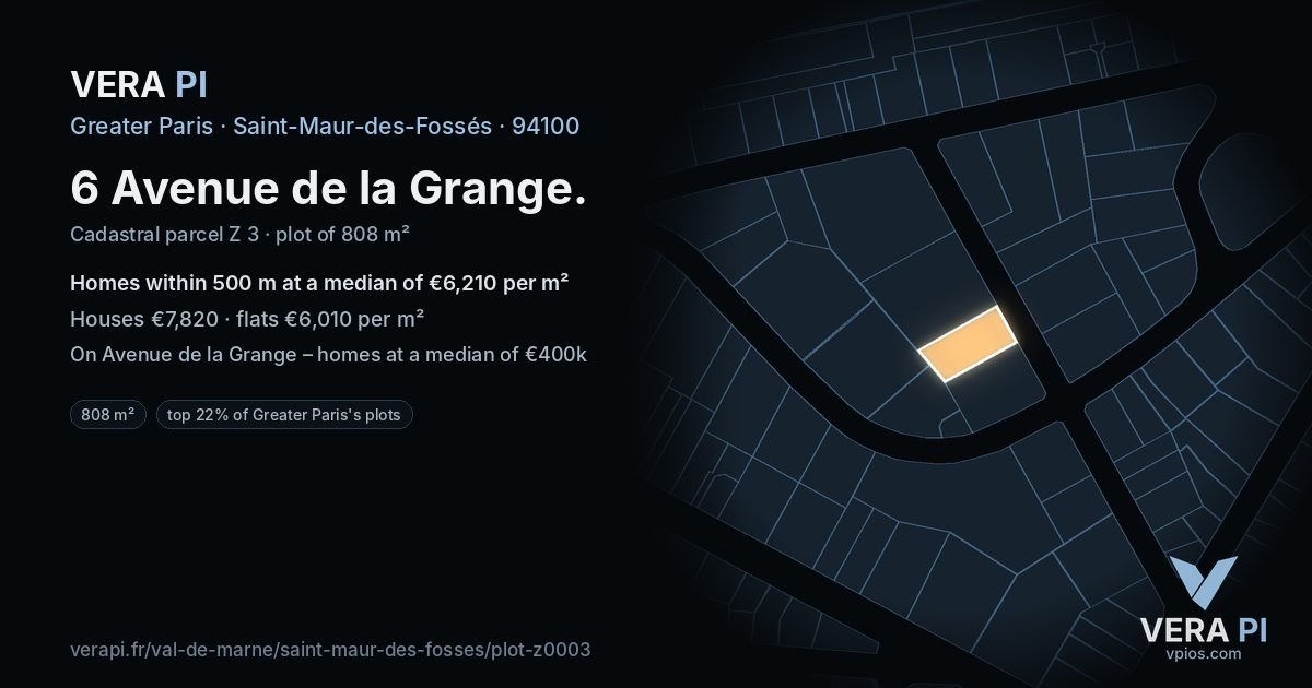 6 Avenue de la Grange, Saint-Maur-des-Fossés at night – the plot lit, the parcels around coloured by the prices near them